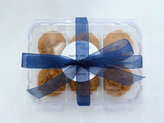 6 pack compostable clamshell of maple sea salt cooki-muffins